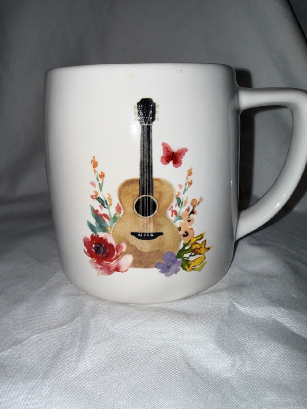 Dolly Parton Stoneware Mug Coffee Tea Guitar Floral White